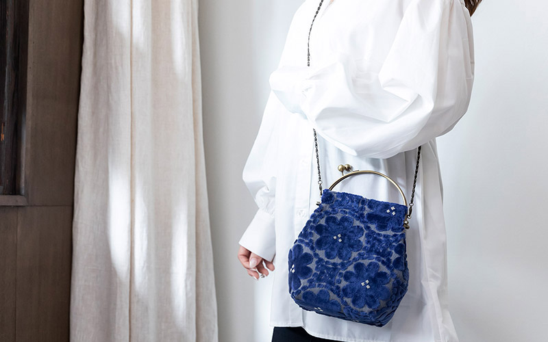 亥之吉ベンリーがま口モケットはなのわネイビー